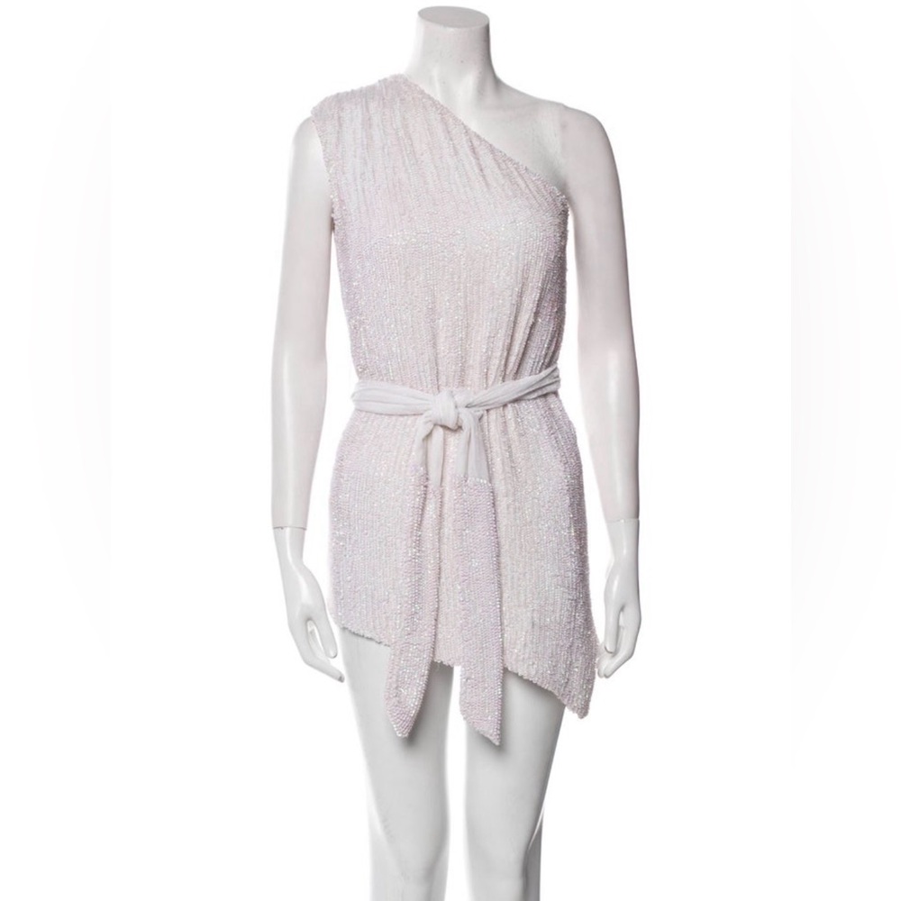 Retrofete white Sequin Tie-Waist Mini Dress